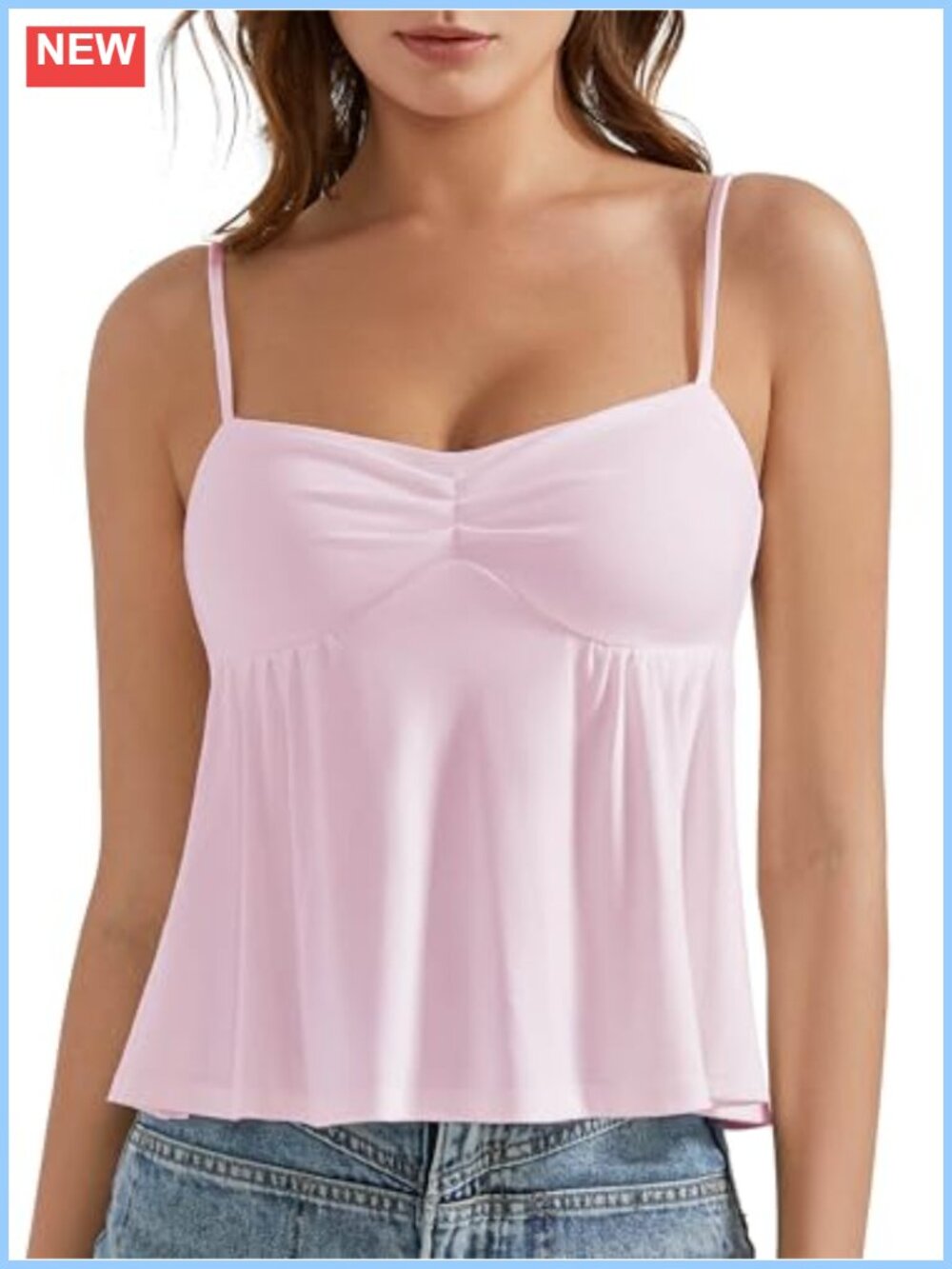 Womens Built-In Bra Peplum Cami Sleeveless Square Neck Tank Top